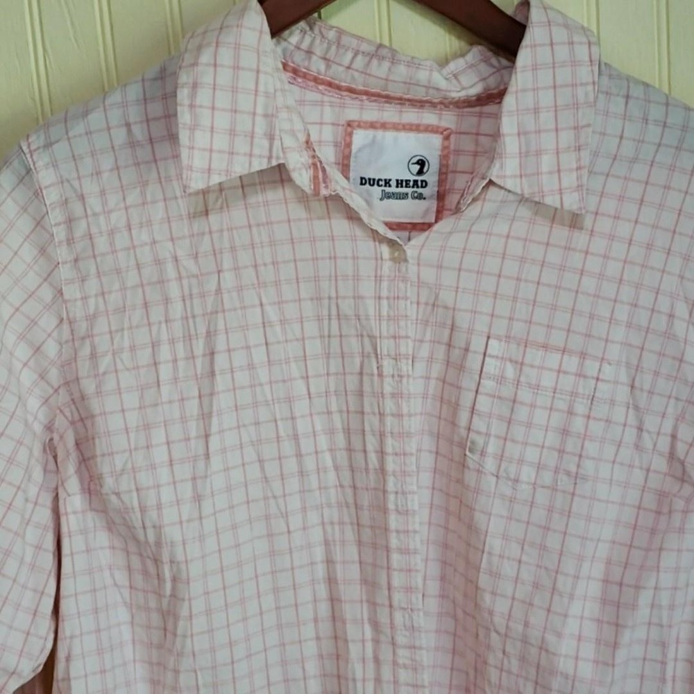 Duck Head‎ Shirt Mens 2XL Pink Check Long Sleeve Button Up Stretch Casual